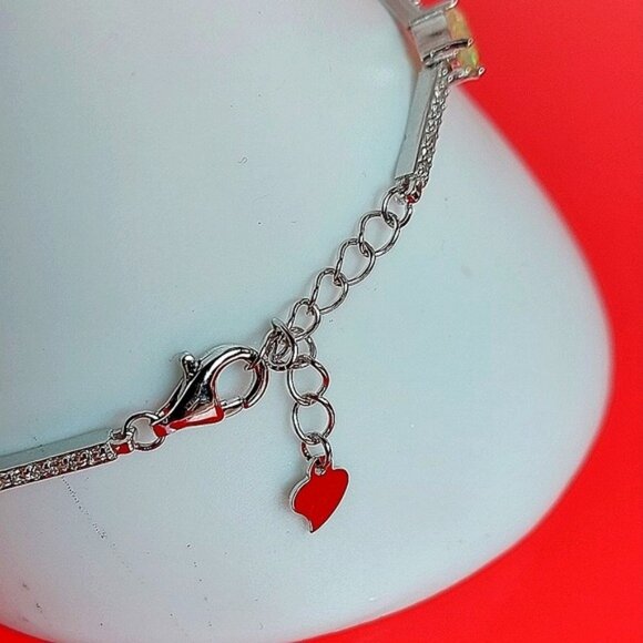 Natural Fire Opal Rainbow 6x4mm & Cz‎ 925 Sterling Silver Bracelet 7" - Picture 5 of 6